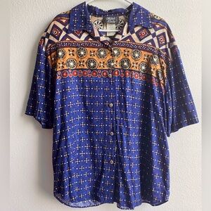 Blue Patterned Button-up Shirt